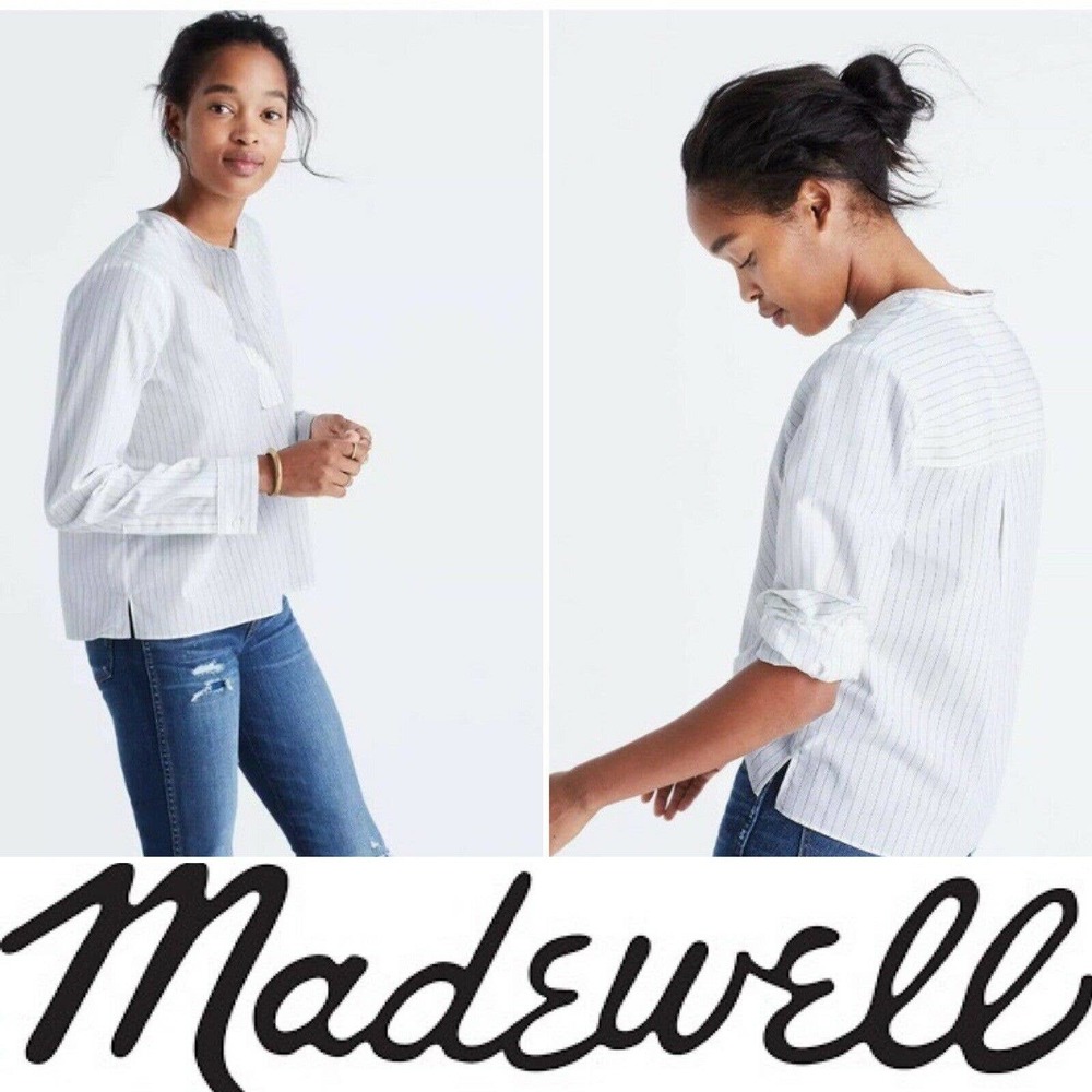 Madewell Striped Popover Top White Grey Stripes S